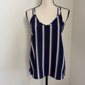 Pink Rose Striped Blue Pink Cami Top M Double Strap V-Neck Coastal Cowgirl Boho